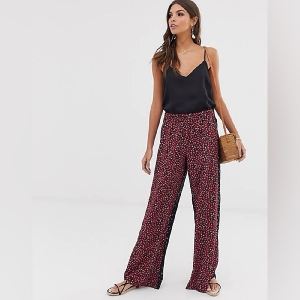NWT French Connection Two-Tone Floral Flowy Wide Leg Pants Sizw 10